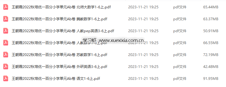 王朝霞《培優(yōu)100分》小學1-6年級單元AB卷網(wǎng)盤下載