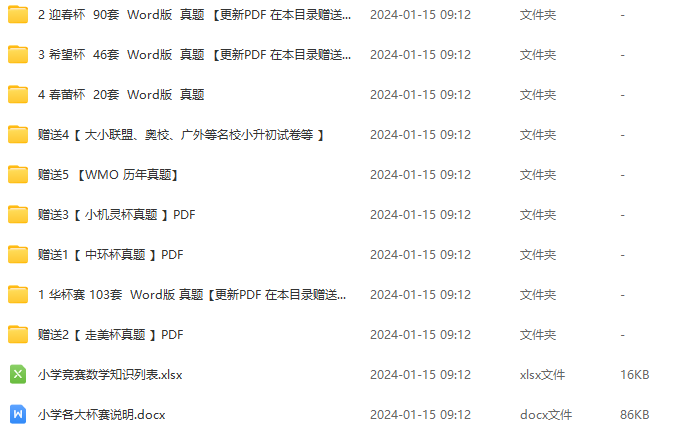 小學(xué)奧數(shù)杯賽歷年真題300+套(華杯、希望杯、迎春杯、春蕾杯、走美杯、中環(huán)杯)